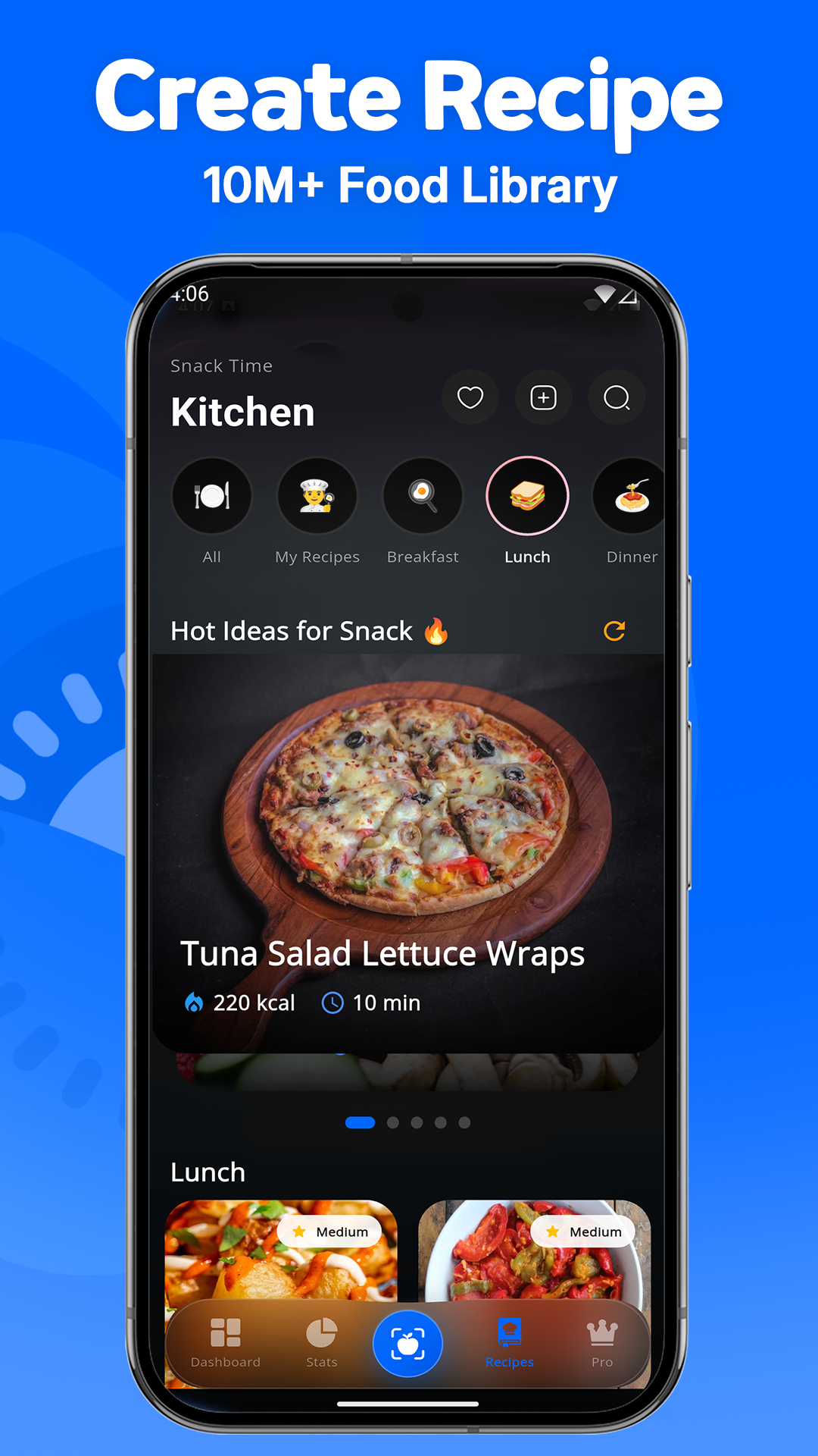 SnapFit healthy recipe creation screen